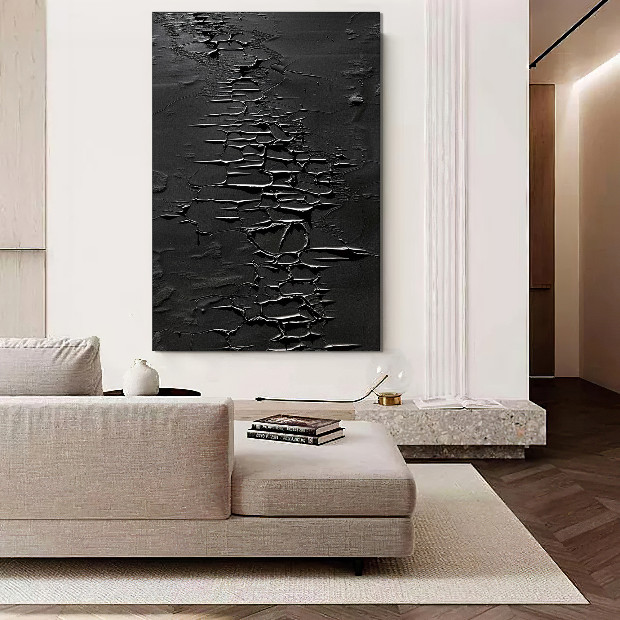 Pintura de arte abstracto minimalista negro "Flow"