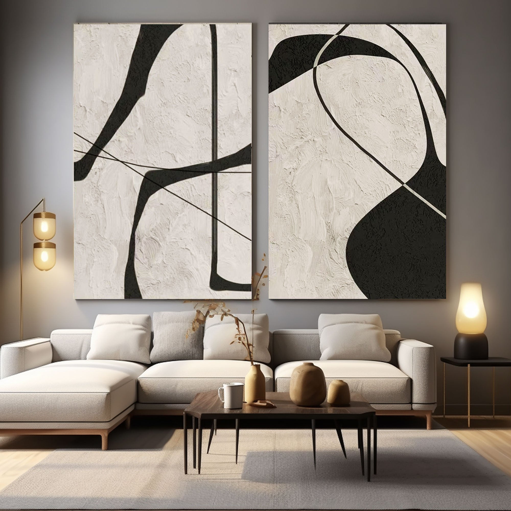 Peinture d’art abstrait minimaliste « Vagues tranquilles » 