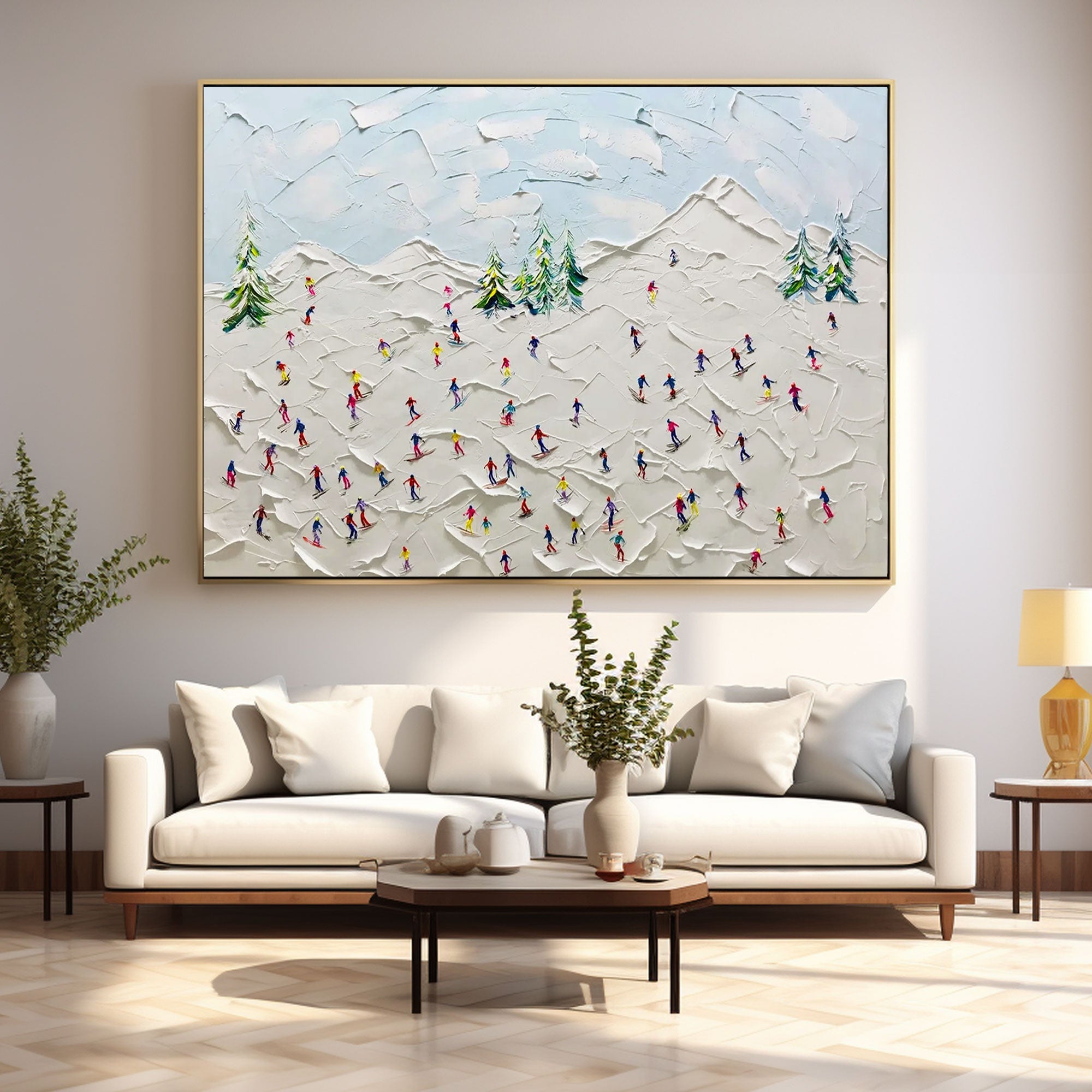 Arte de pared texturizado en 3D Pintura abstracta blanca "Alegría de invierno" 
