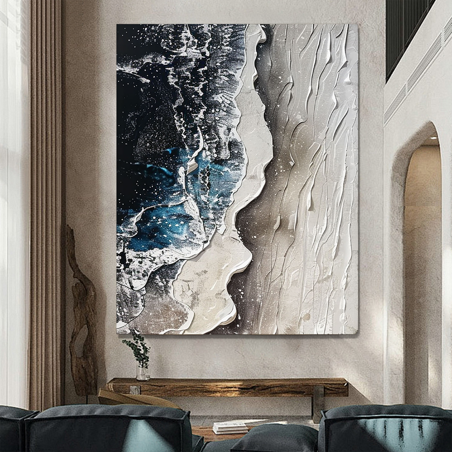 3D Textured Abstract Painting "Moonlit Shores"
