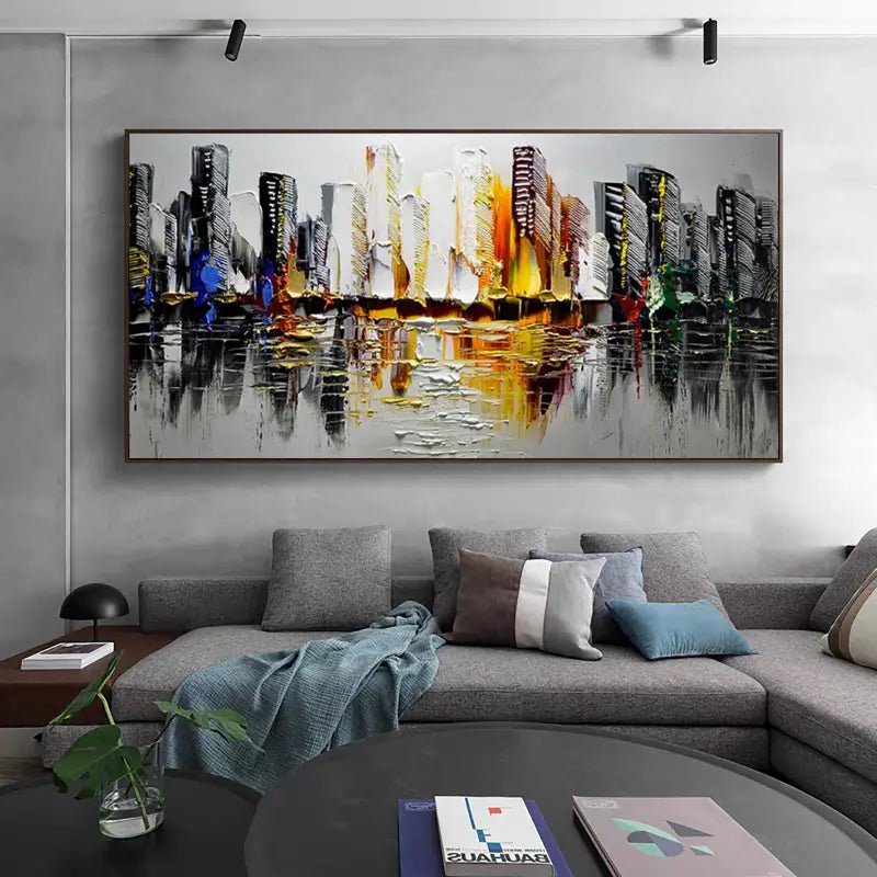 Abstract Cityscape Wall Art "Urban Pulse Reflection" - nukeart
