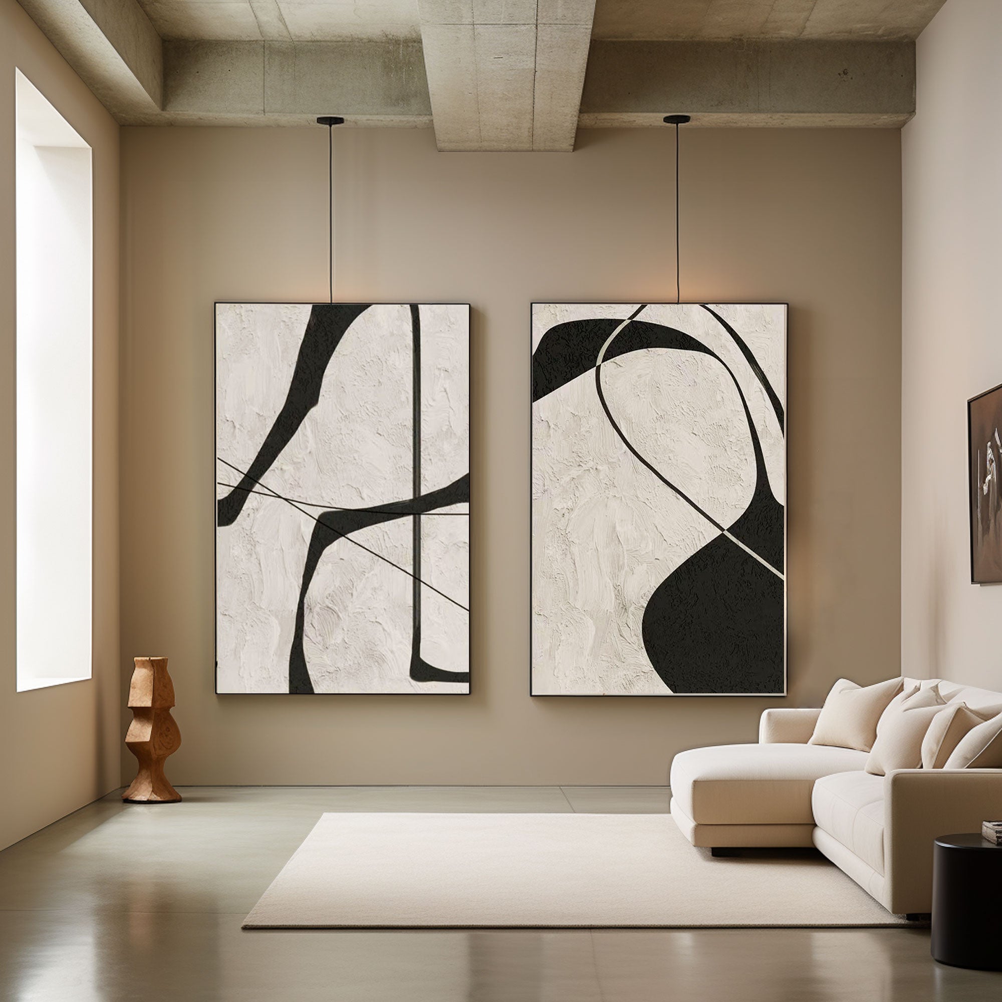 Black & White Minimalist Abstract Art Painting   "Whispers of Romance"