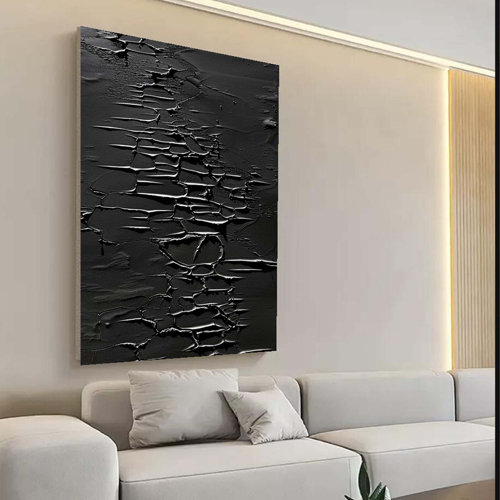 Peinture d’art abstrait minimaliste noire « Flow »