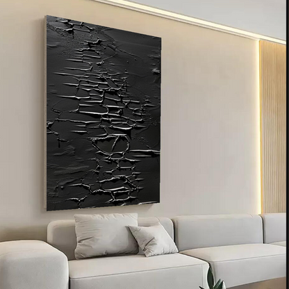 Black Minimalist Abstract Art Painting "Whispers of the Night"