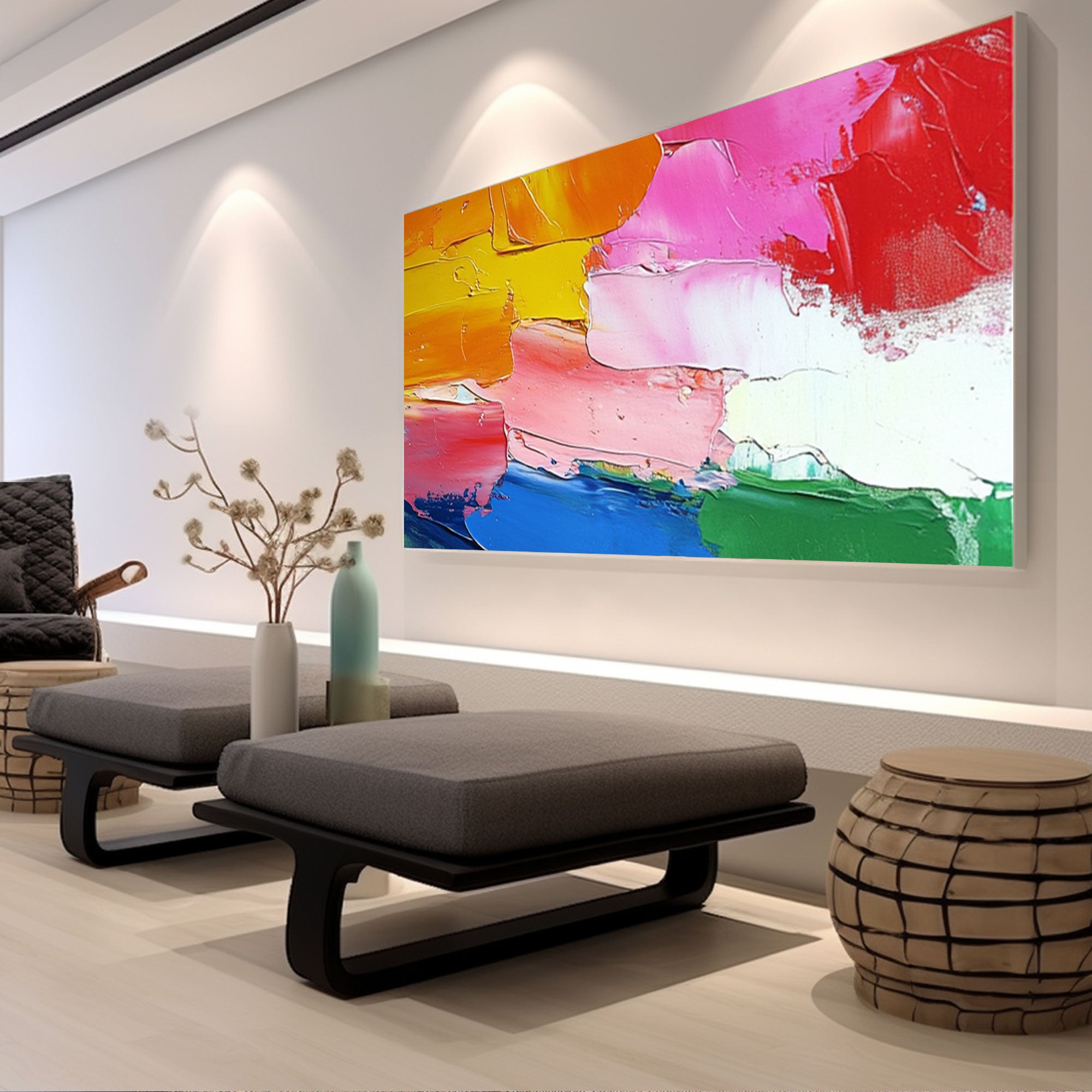 Abstract Colorful Painting "Coucher du Soleil Arc-en-Ciel"