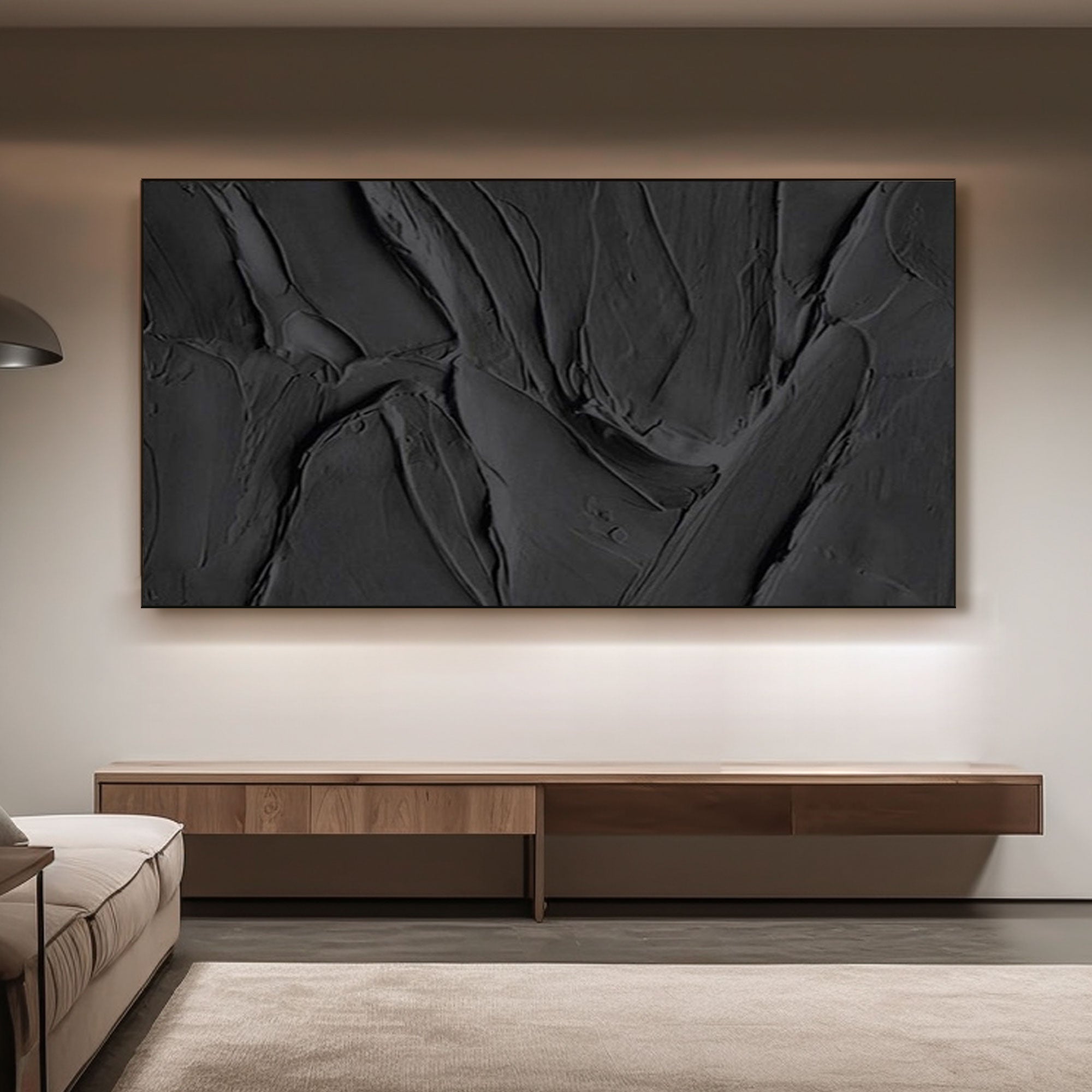 Peinture texturée noire minimaliste « Minuit »