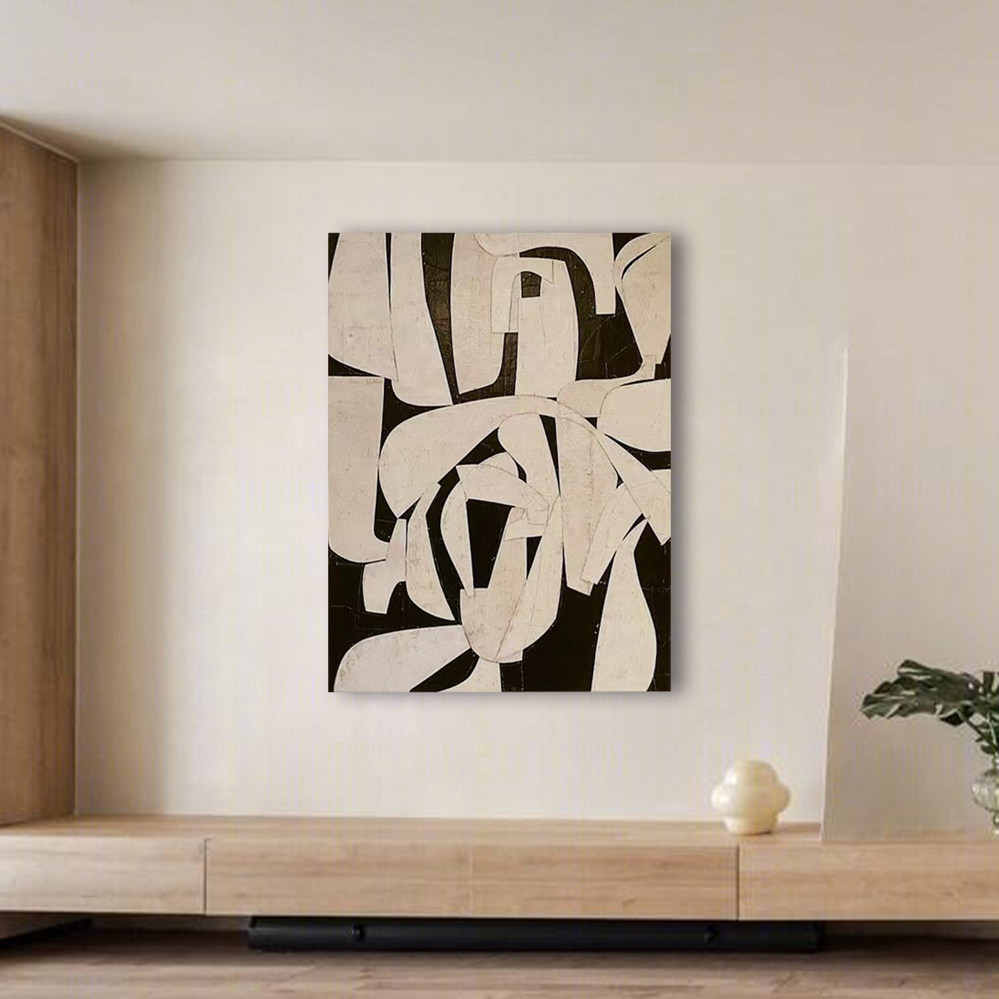 Pintura abstracta en blanco y negro "Entangle"