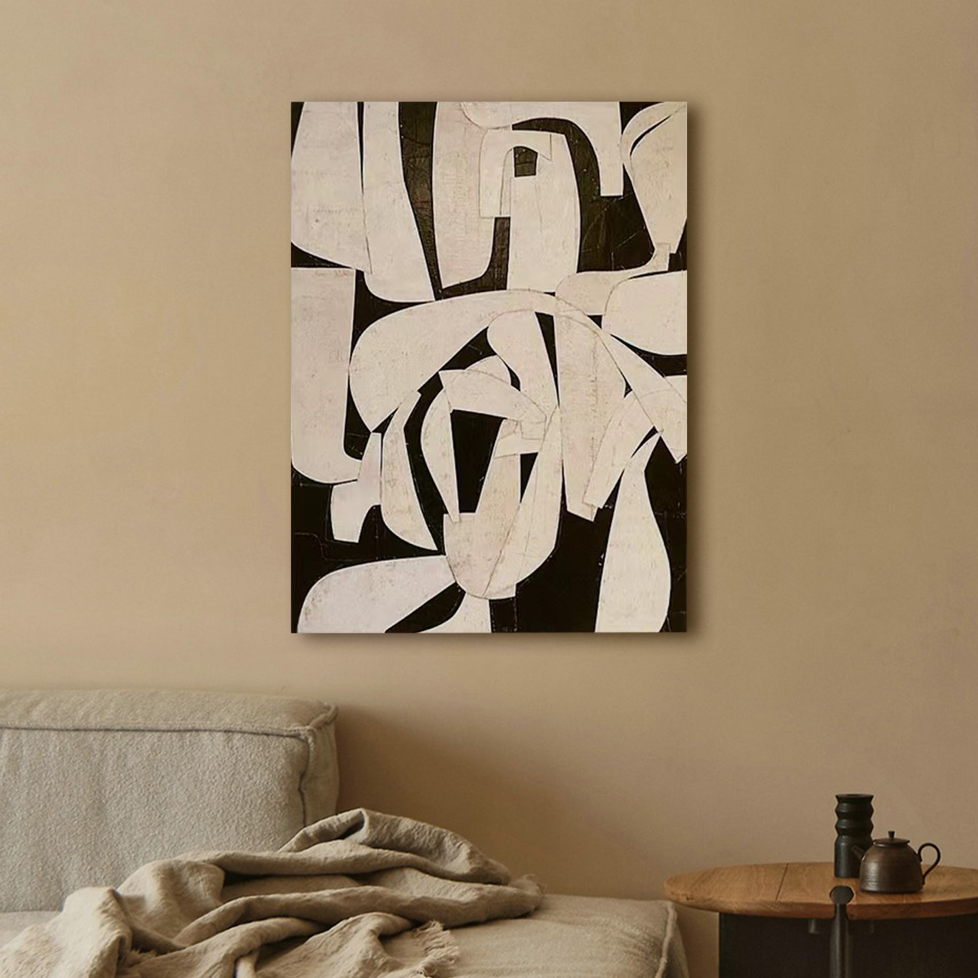 Pintura abstracta en blanco y negro "Entangle"