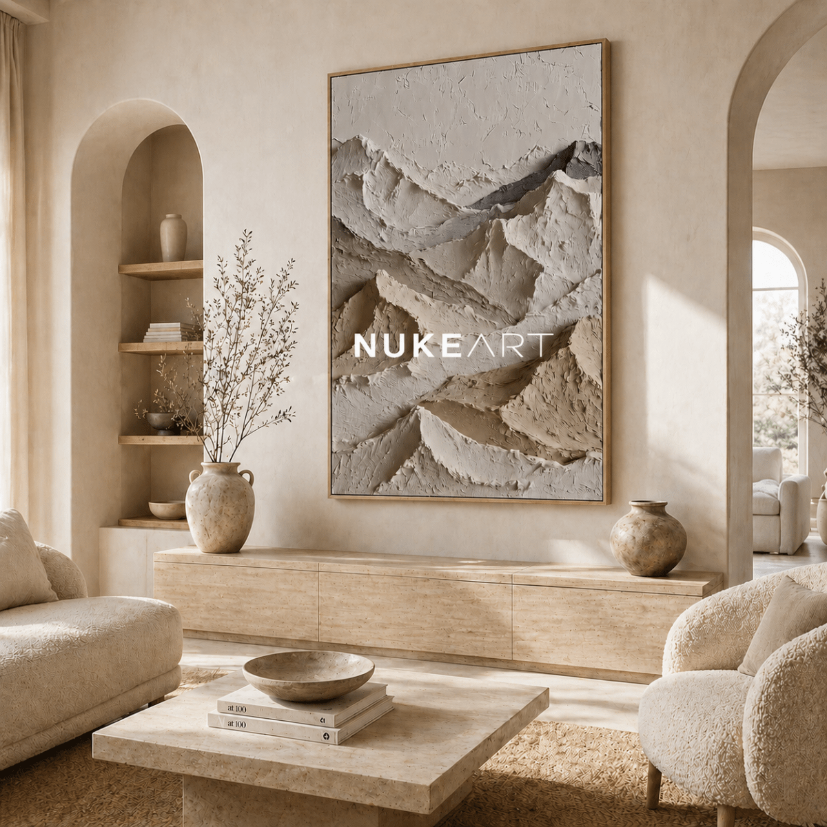 Minimalist Mountain Wall Art “Ivory Ridge Silence” - nukeart