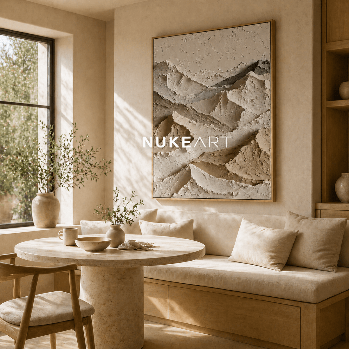 Minimalist Mountain Wall Art “Ivory Ridge Silence” - nukeart