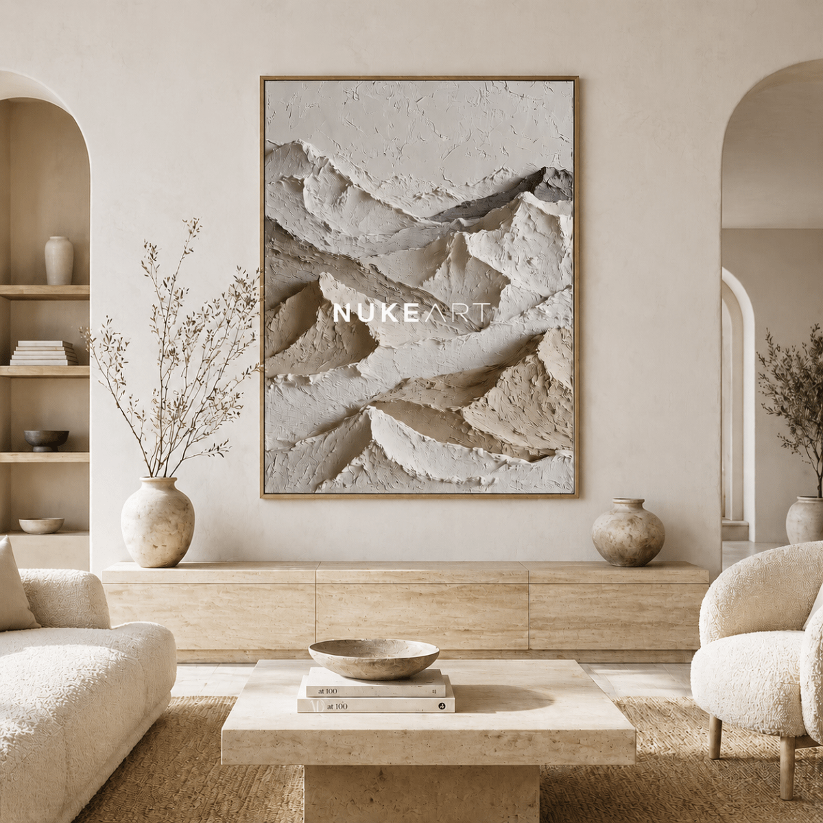 Minimalist Mountain Wall Art “Ivory Ridge Silence” - nukeart
