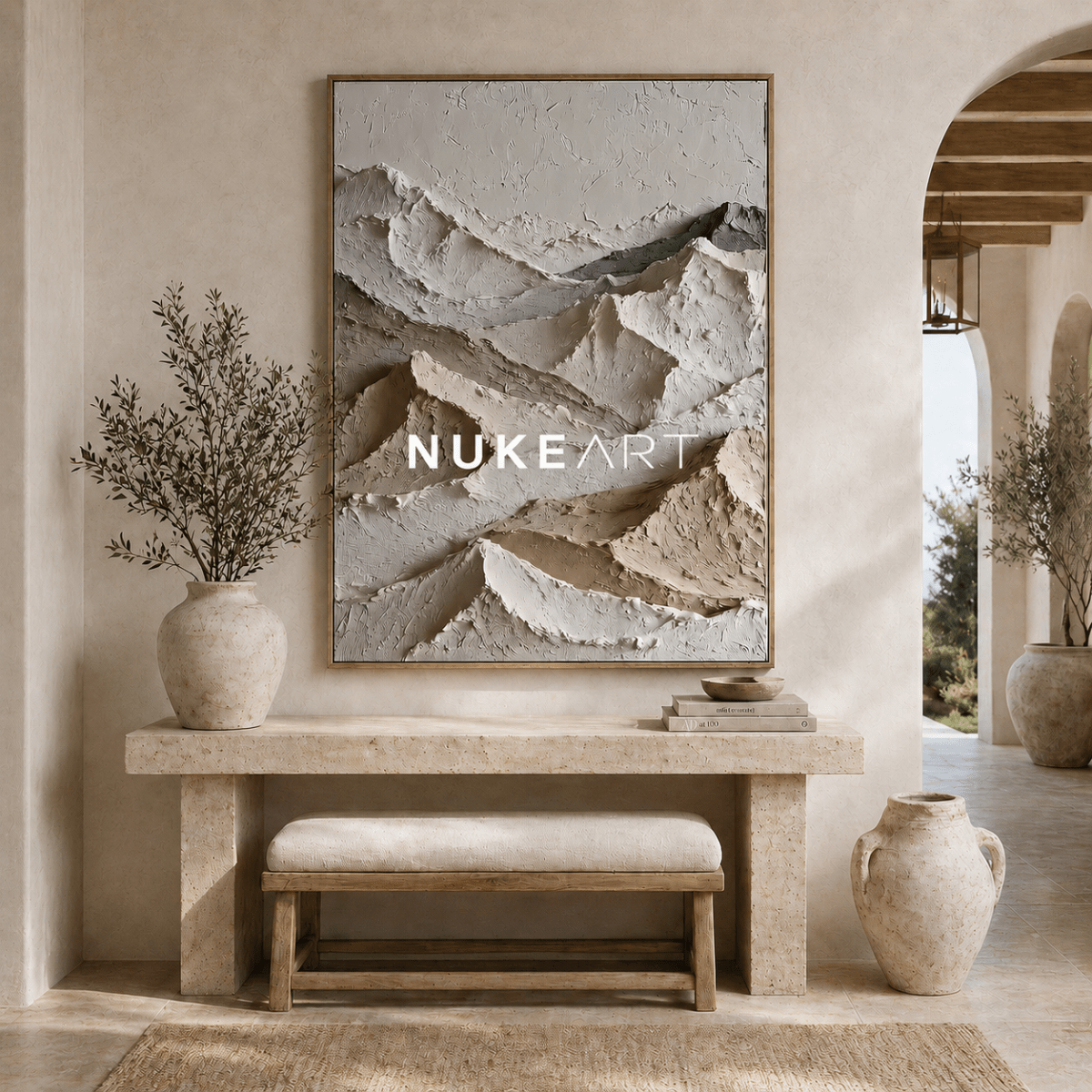 Minimalist Mountain Wall Art “Ivory Ridge Silence” - nukeart