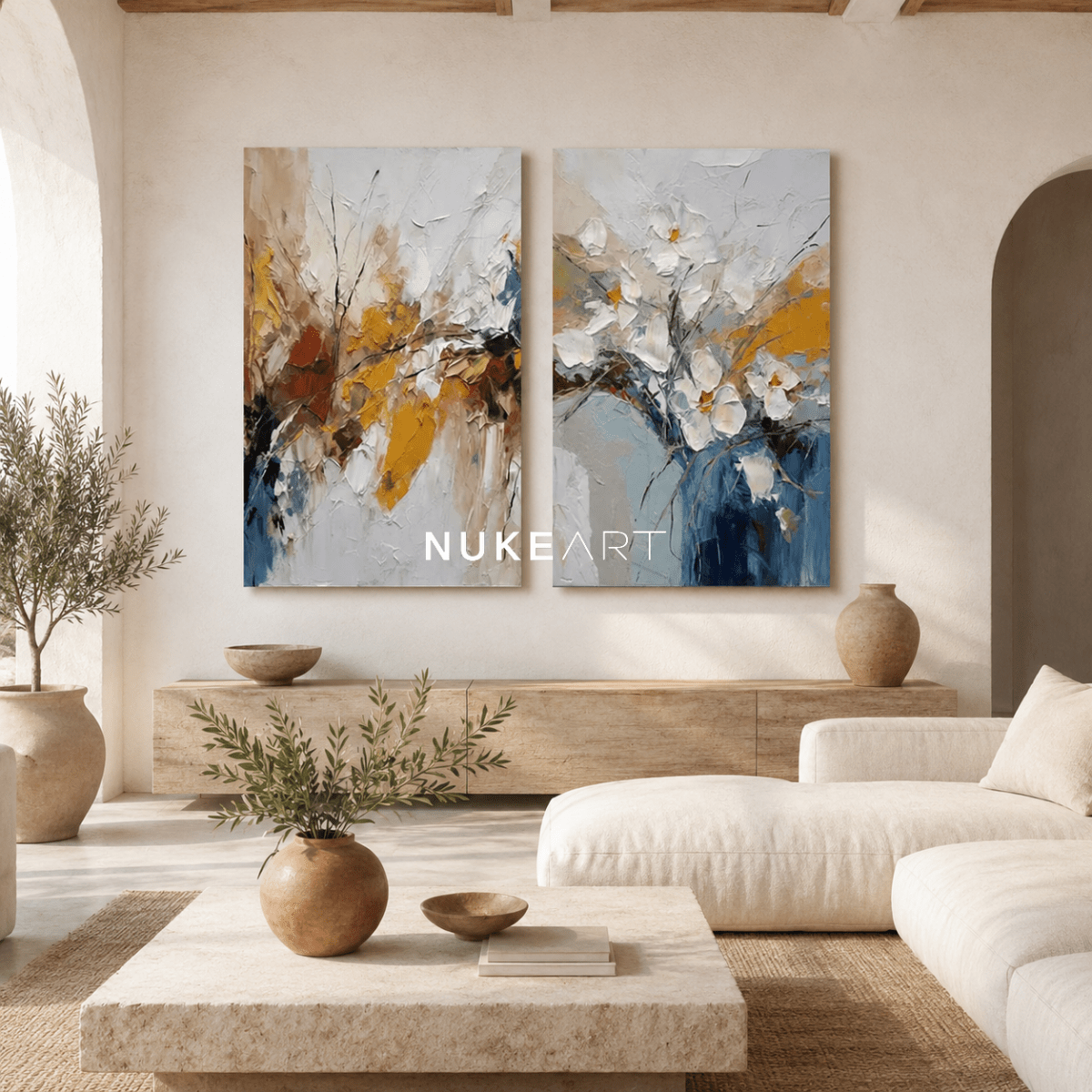 Abstract Painting Set of 2 "Autumn Bloom" - nukeart