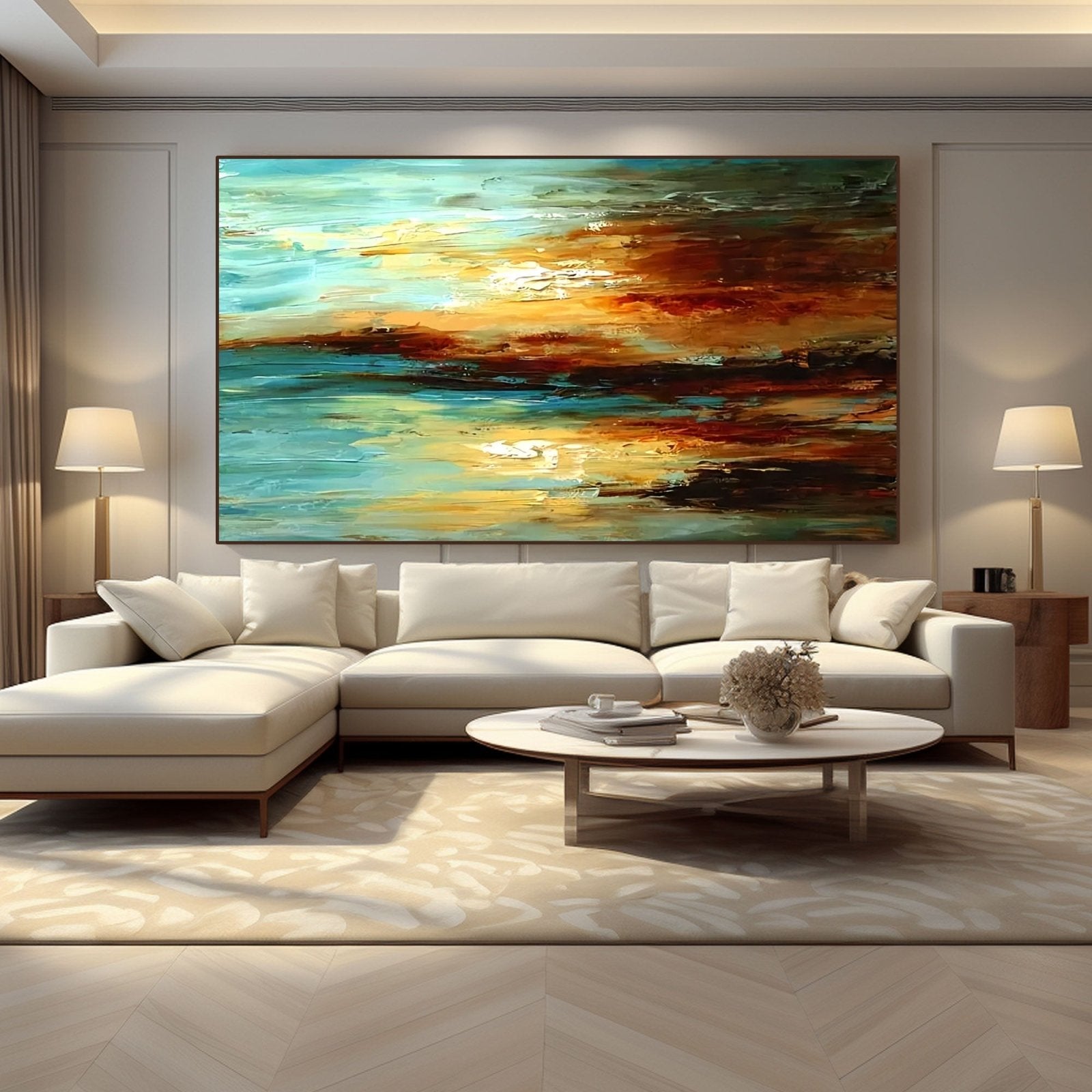 Abstract Plaster Wall Art "Sun - Kissed Horizon" - nukeart