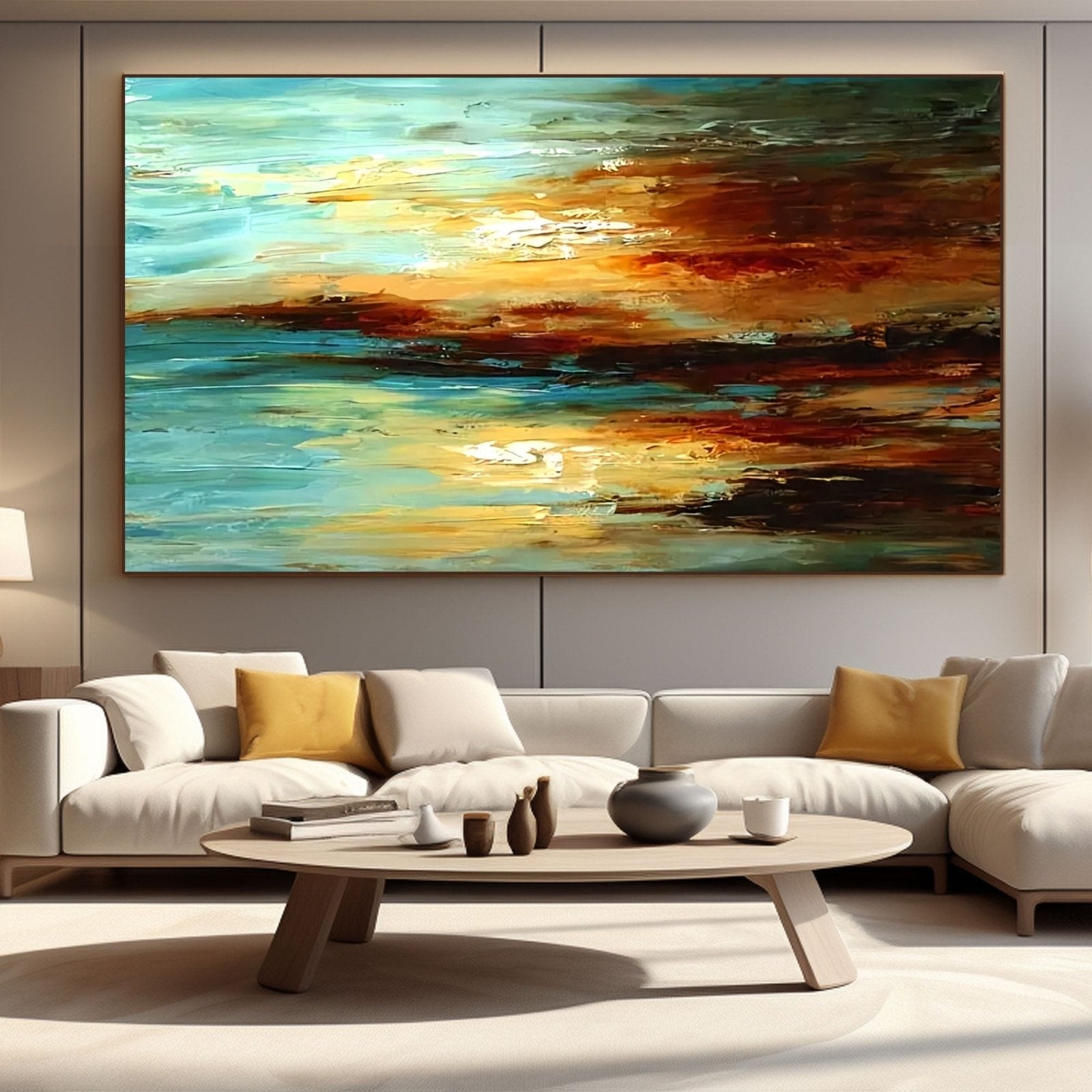 Abstract Plaster Wall Art "Sun - Kissed Horizon" - nukeart