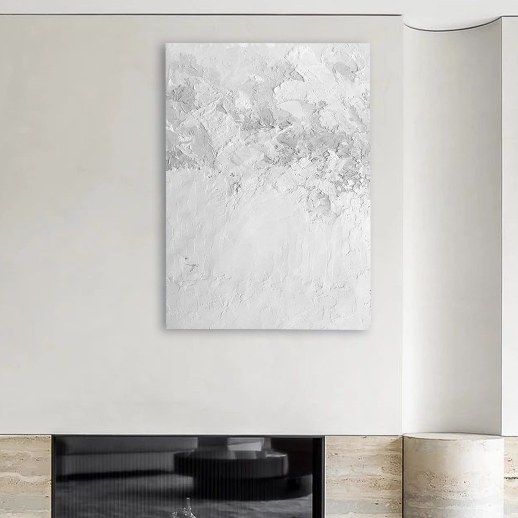 Tableau minimaliste blanc et gris « Brume »