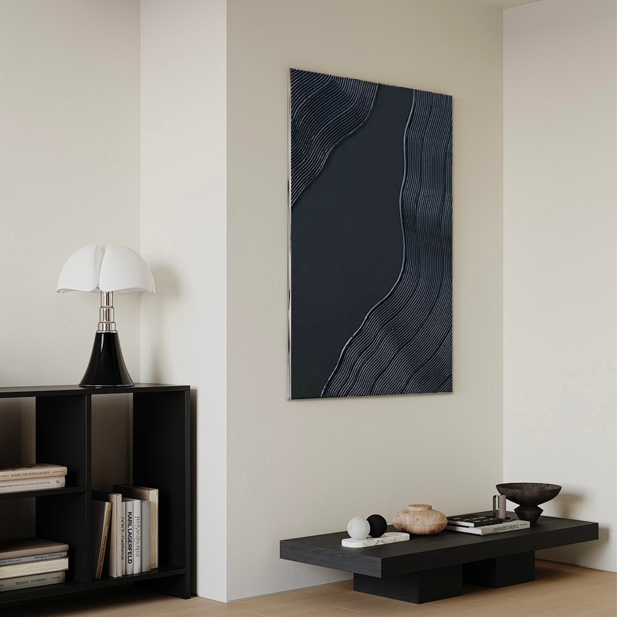 Black Minimalist Abstract Art Painting "Flow"