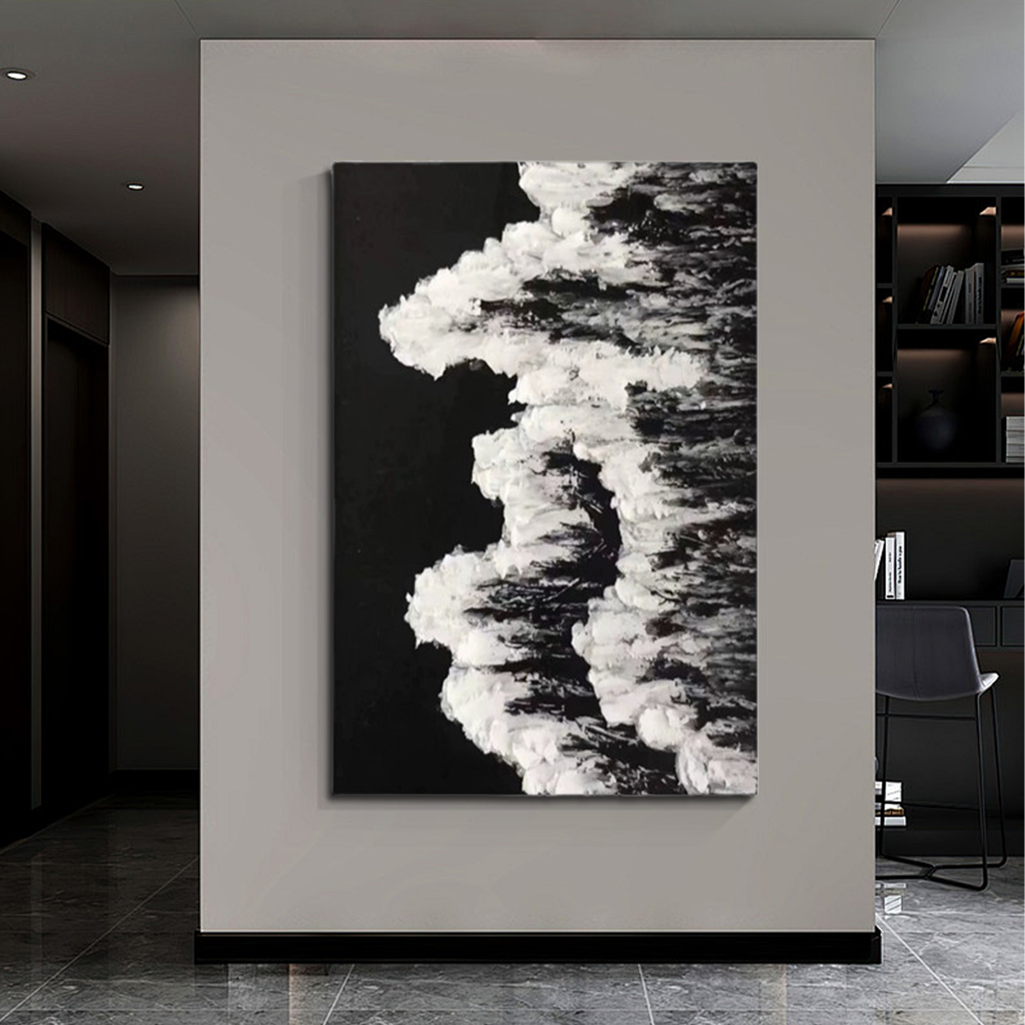 Black And White Minimalist Art Painting "Waves"