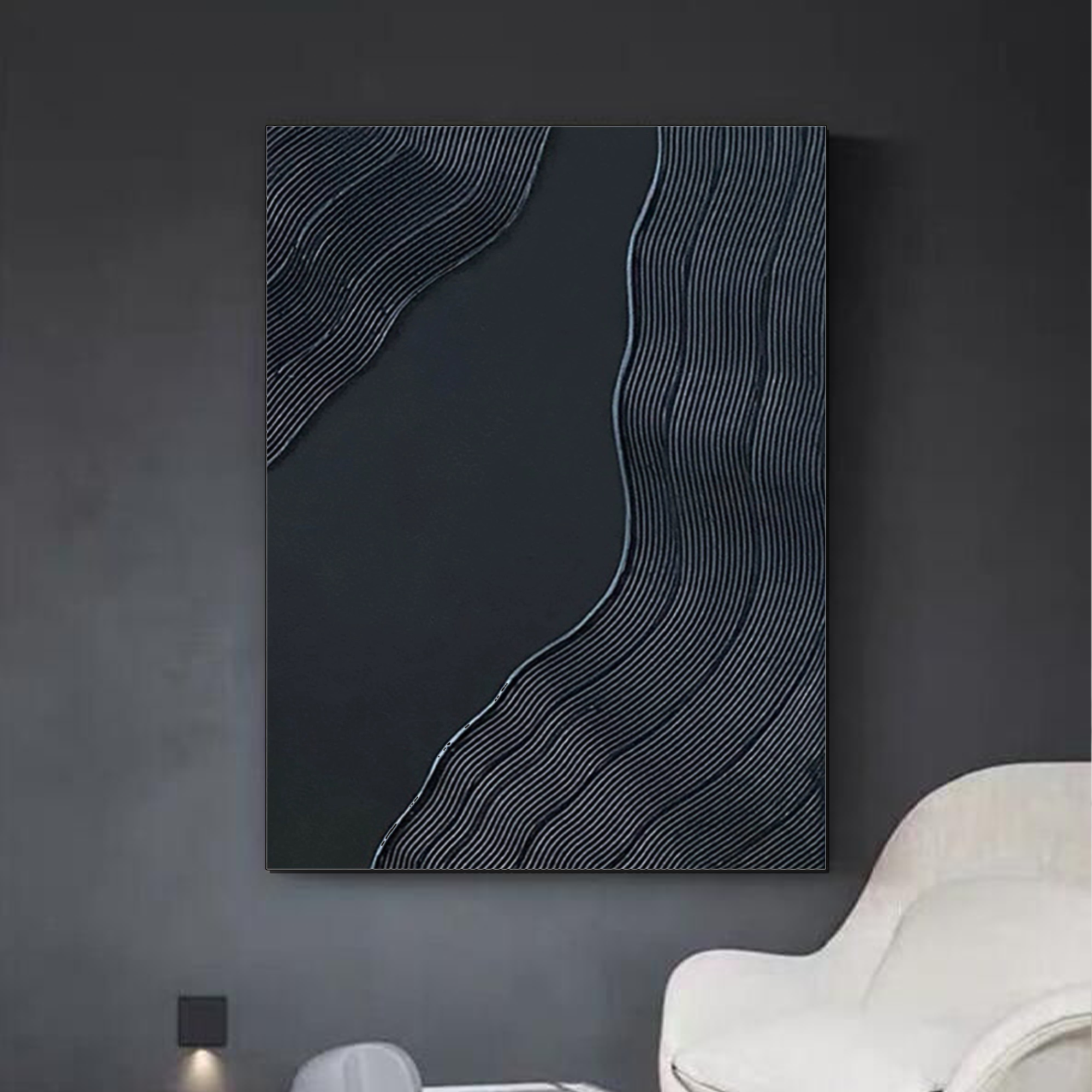 Black Minimalist Abstract Art Painting "Flow"