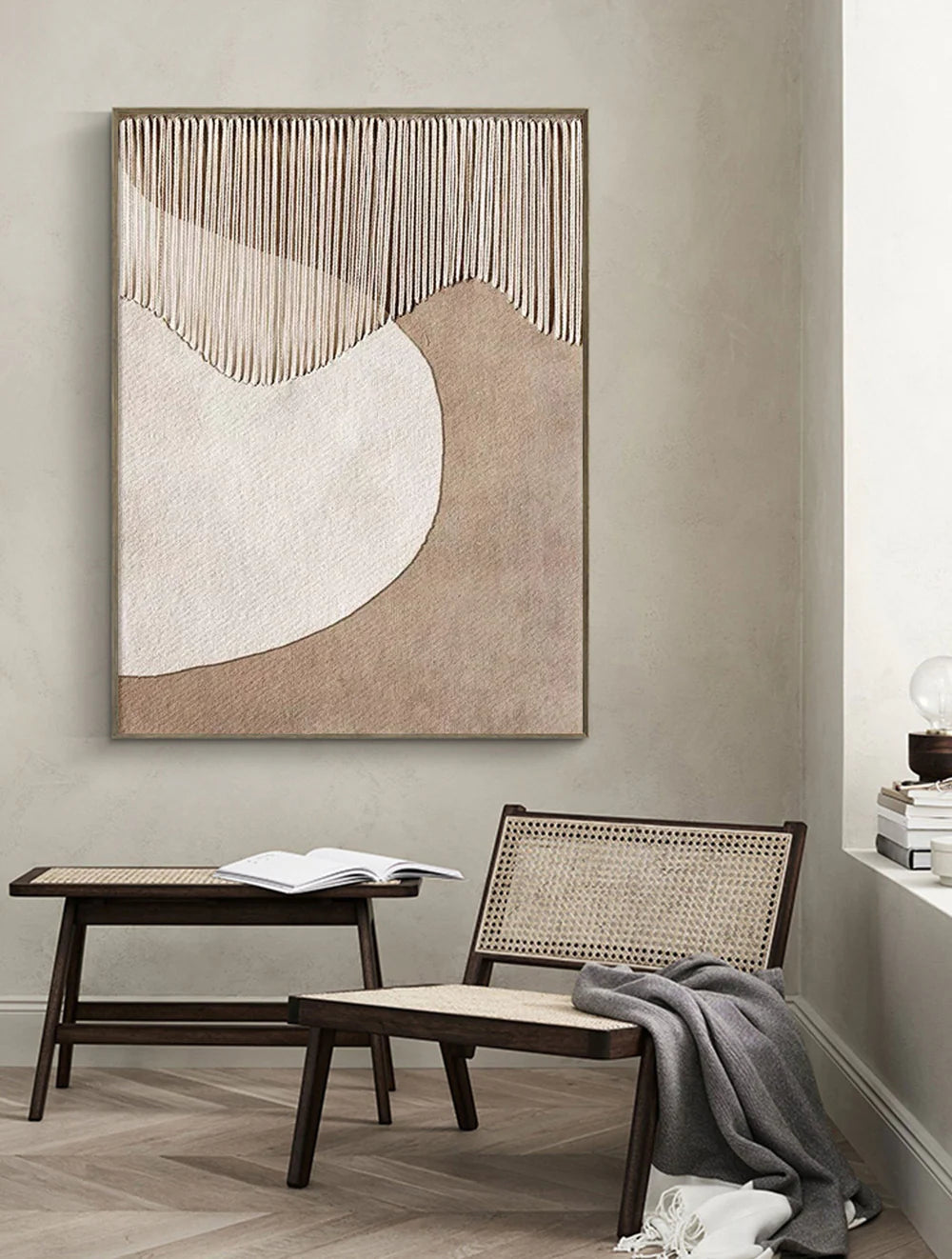 Wabi Sabi Textured Wall Art "Falling Lines Balance"