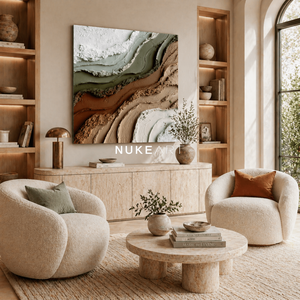 Textured Earth Tone Wall Art “River of Stillness” - nukeart
