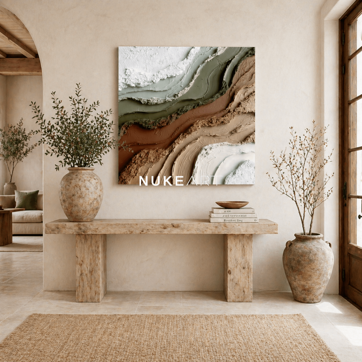 Textured Earth Tone Wall Art “River of Stillness” - nukeart