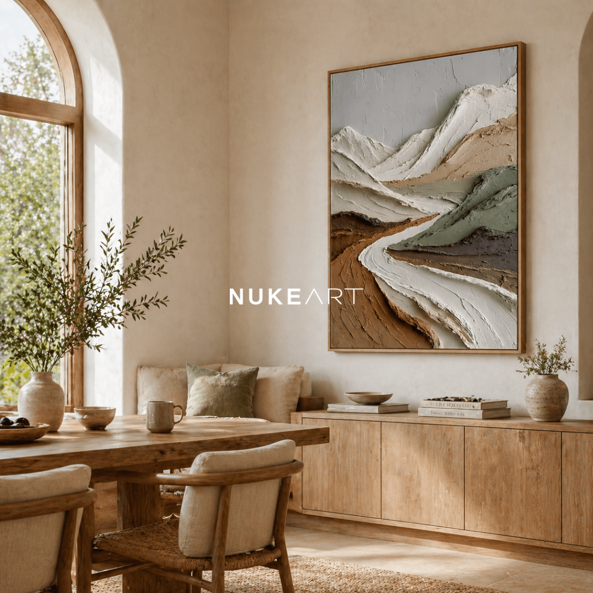 Textured Mountain Landscape Wall Art “Silent Valley Flow” - nukeart