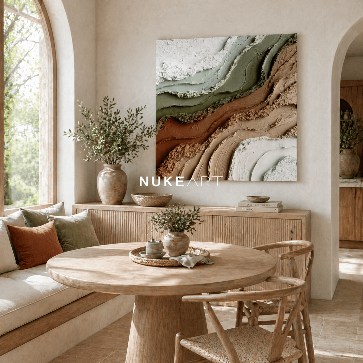 Textured Earth Tone Wall Art “River of Stillness” - nukeart