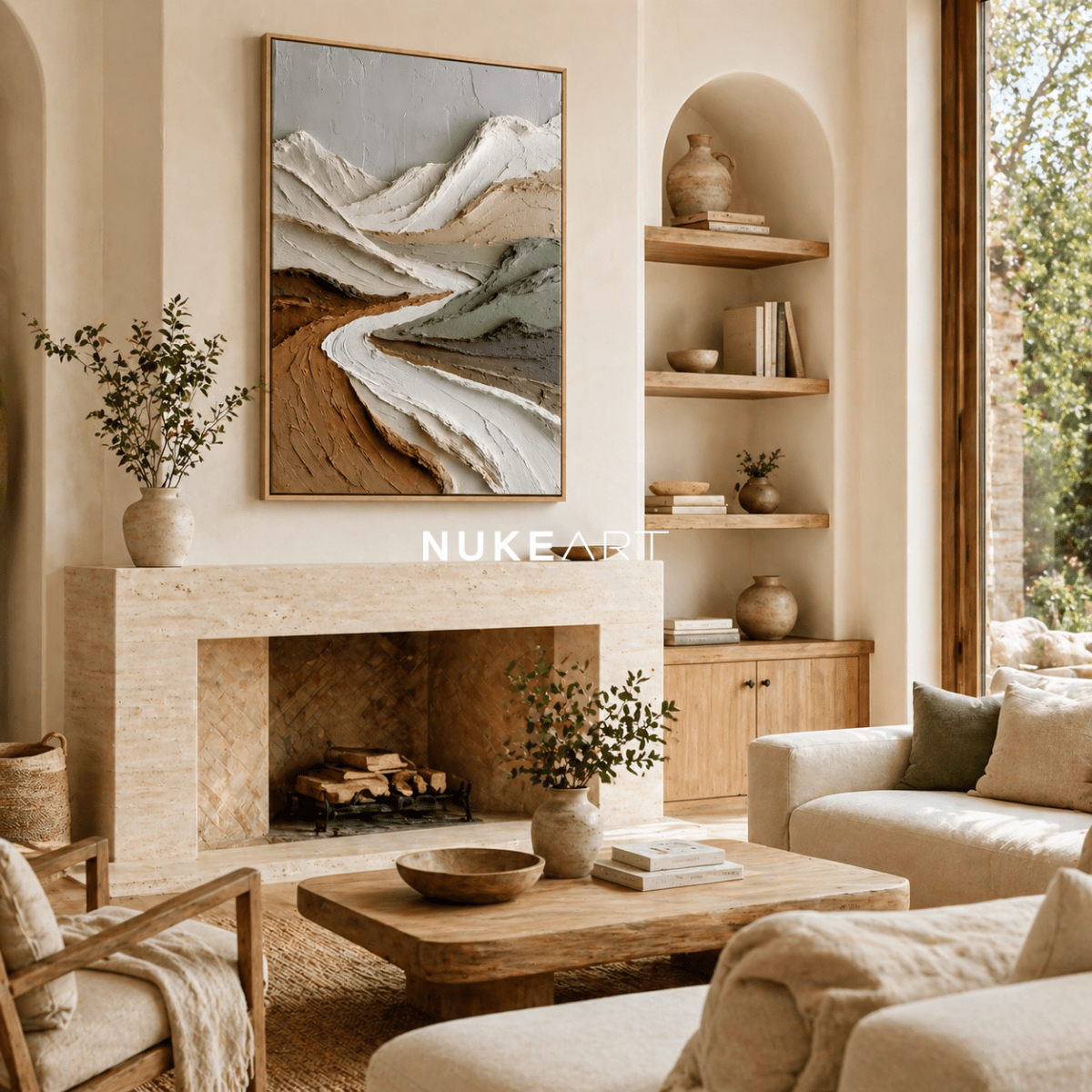 Textured Mountain Landscape Wall Art “Silent Valley Flow” - nukeart
