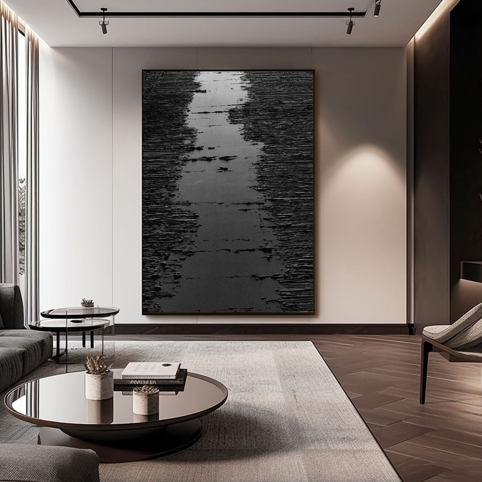 Minimalist Black Oil Painting "Midnight Path" - nukeart