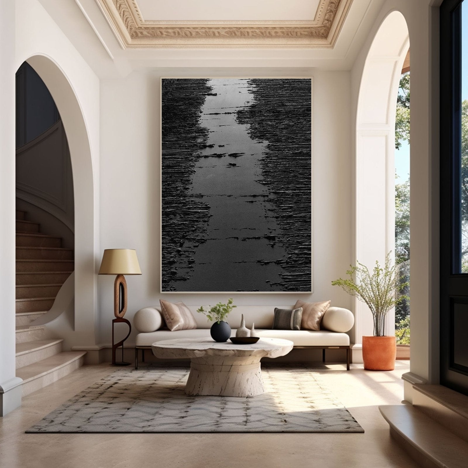 Minimalist Black Oil Painting "Midnight Path" - nukeart