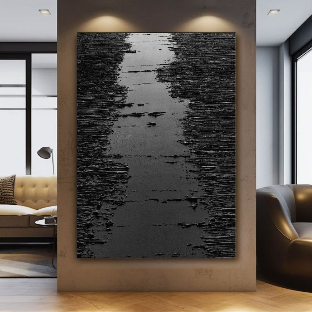 3D Minimalist black texture oil painting, large modern abstract art ...