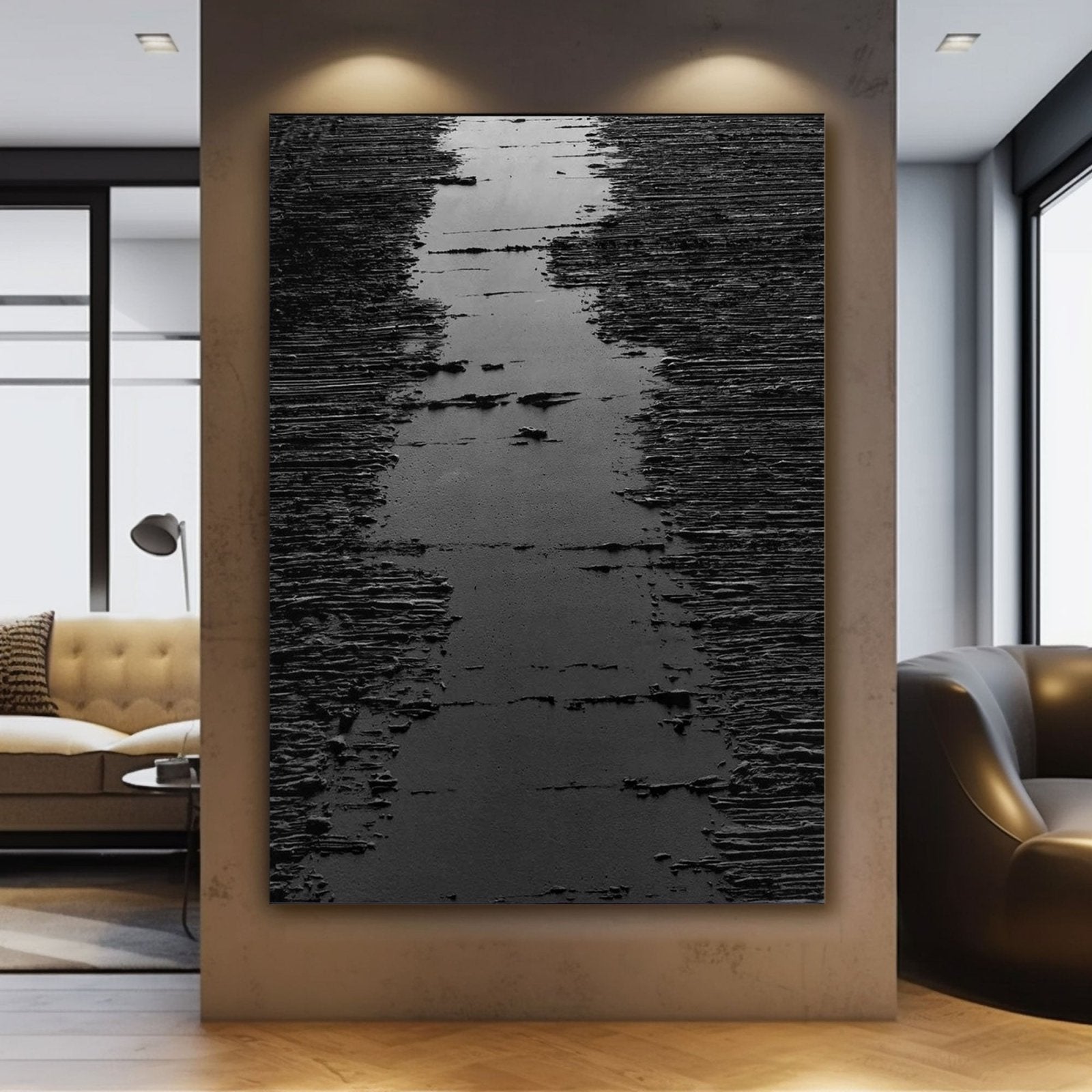 Minimalist Black Oil Painting "Midnight Path" - nukeart