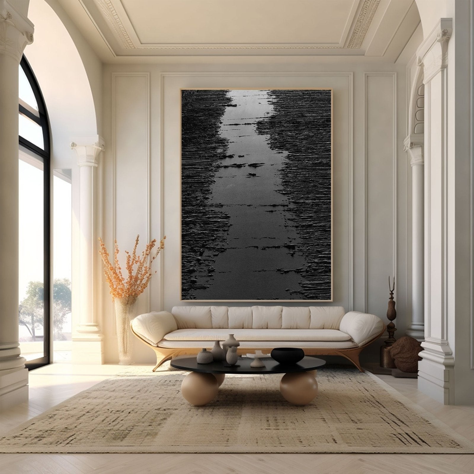 Minimalist Black Oil Painting "Midnight Path" - nukeart