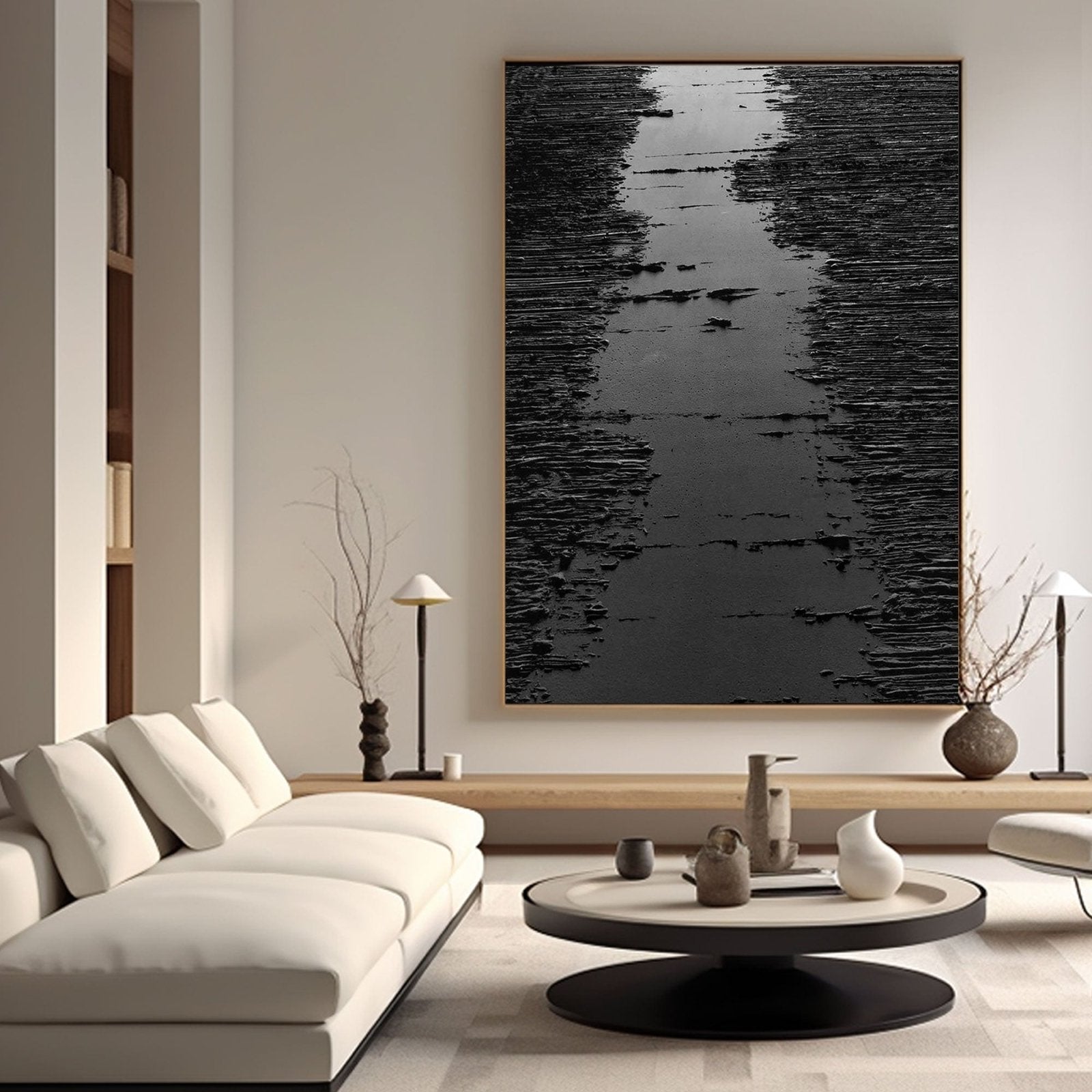 Minimalist Black Oil Painting "Midnight Path" - nukeart