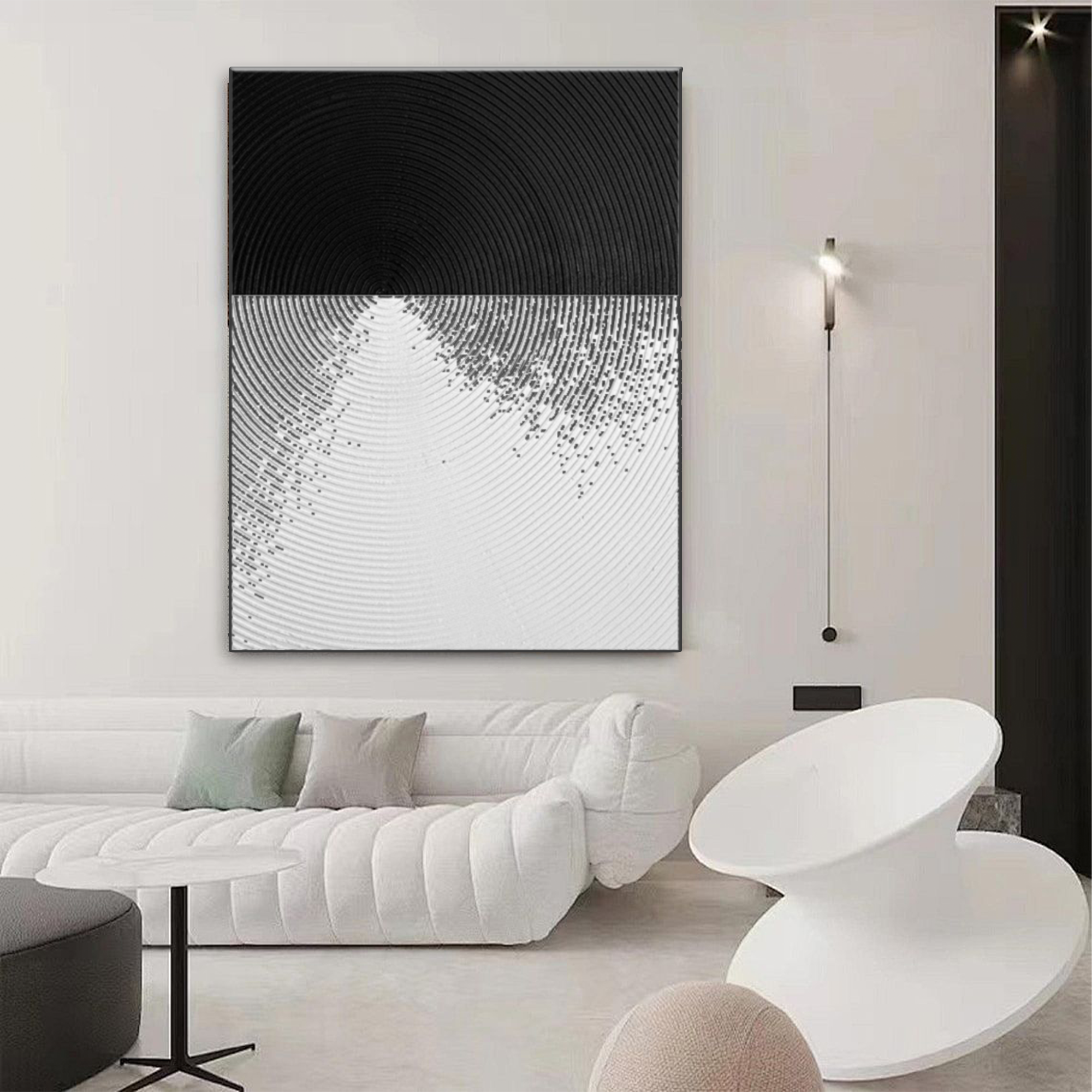 Peinture abstraite en noir et blanc Peinture d’art minimaliste moderne « Immerger »