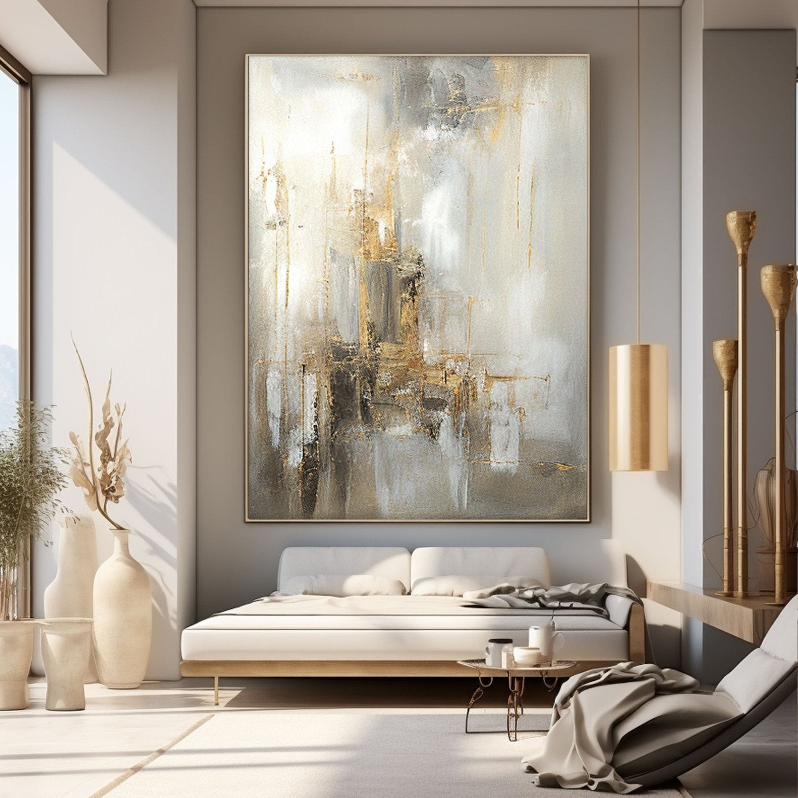 Neutral Abstract Painting "Golden Reverie" - nukeart