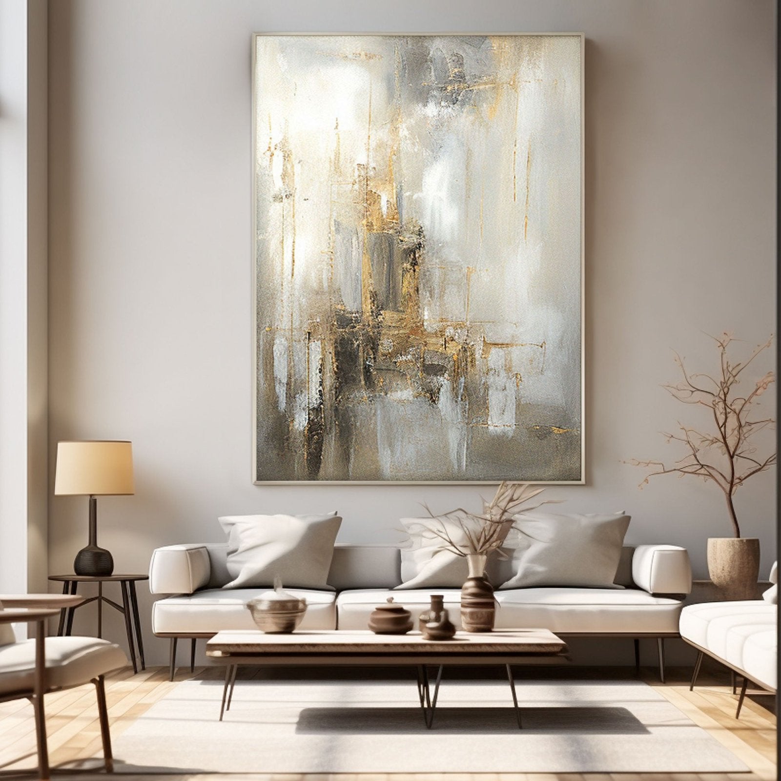 Neutral Abstract Painting "Golden Reverie" - nukeart