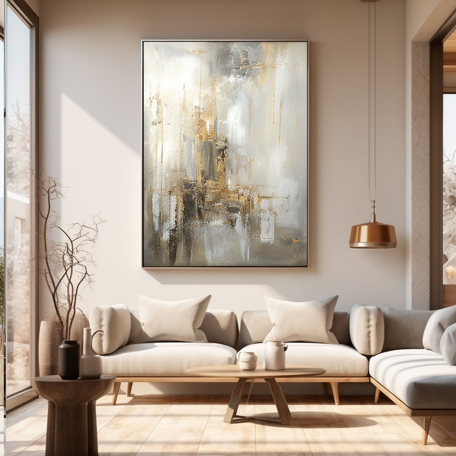 Neutral Abstract Painting "Golden Reverie" - nukeart