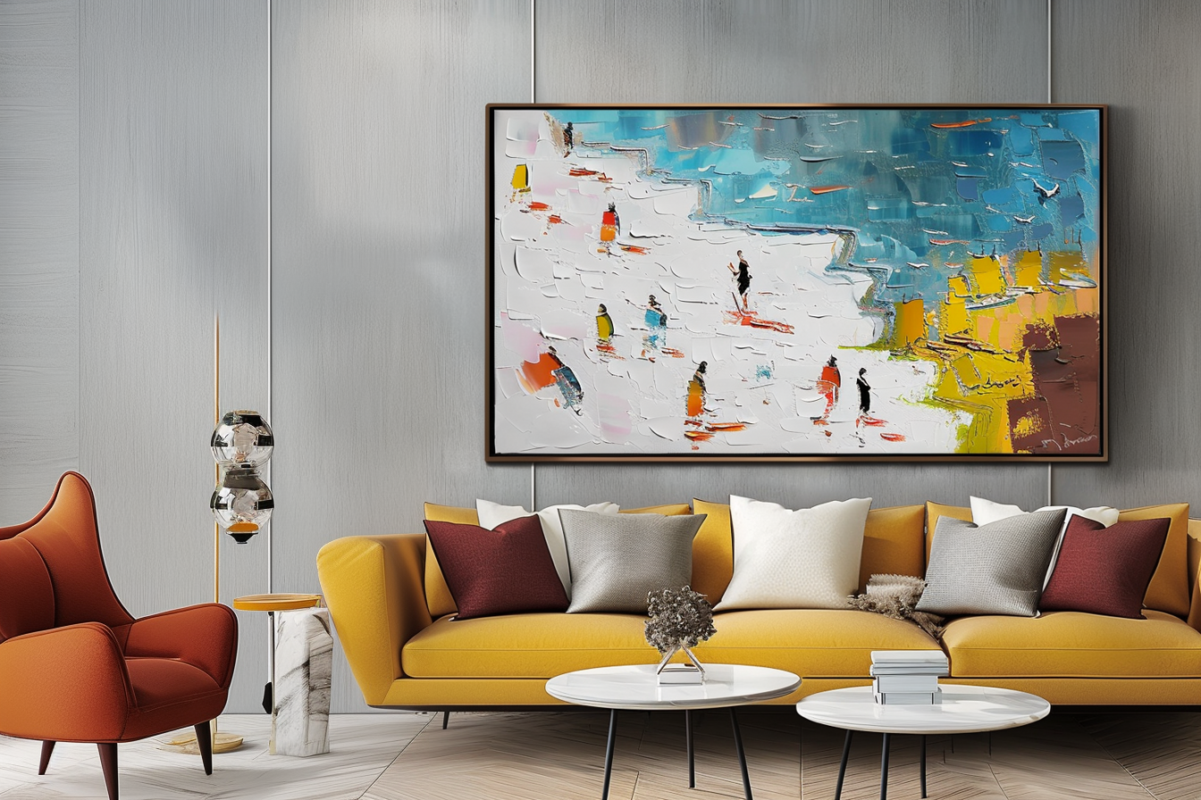 3D Textured Colorful Abstract Art Painting "Stroll by the Sea"