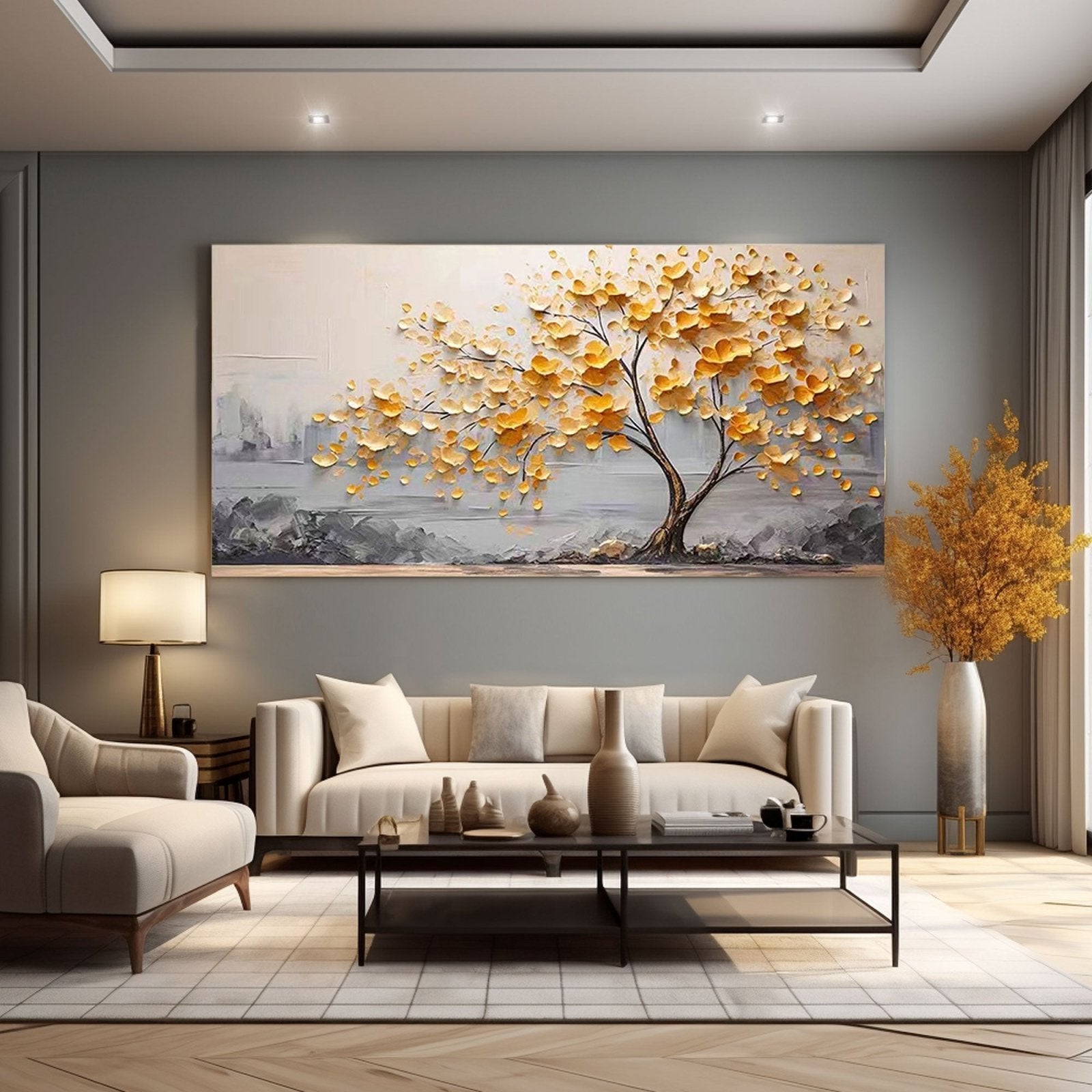 Plaster Wall Art "Golden Solitude" - nukeart