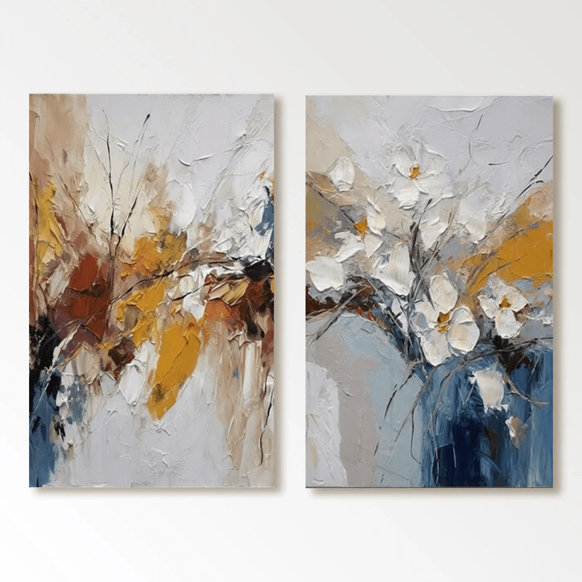 Abstract Painting Set of 2 "Autumn Bloom" - nukeart