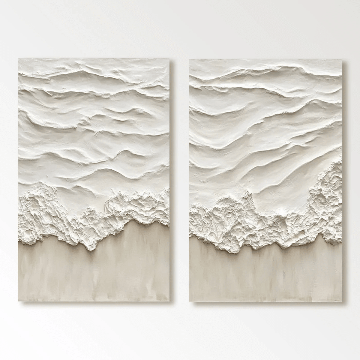 3D Textured Wall Art Set of 2 "Ivory Surf" - nukeart