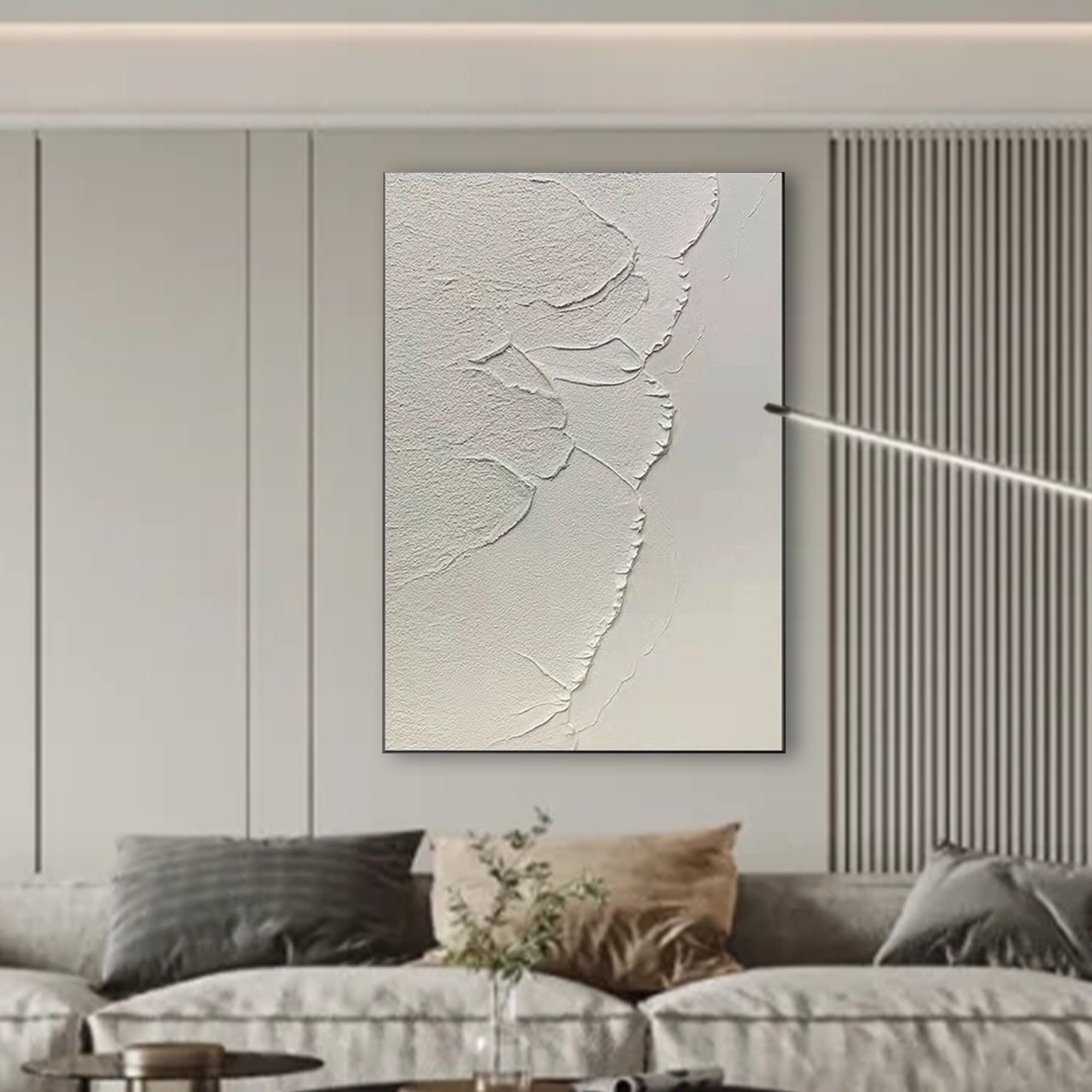 Art minimaliste texturé blanc « Wavecrest »